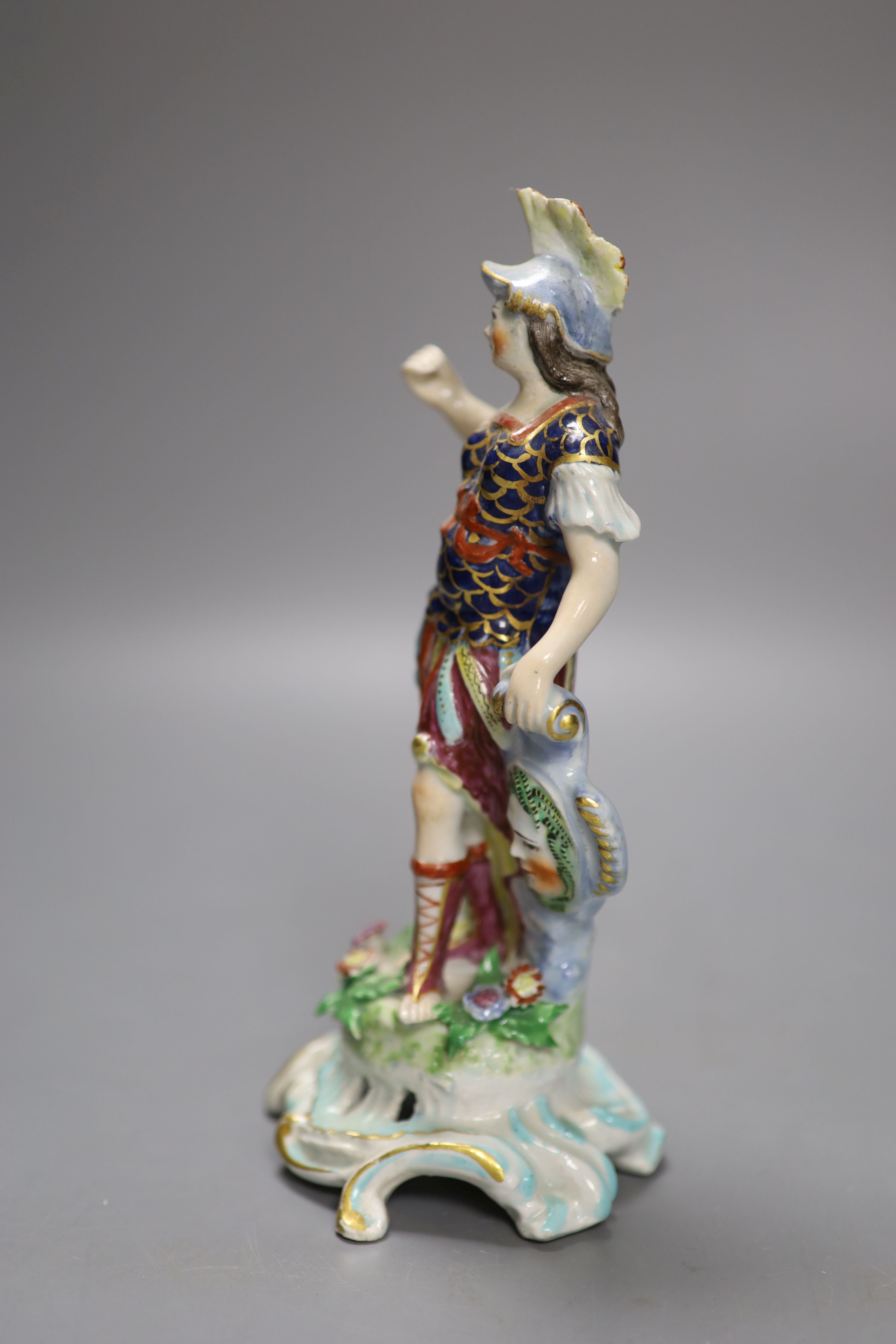 An 18th century Bow porcelain figure of Minerva, height 21cm